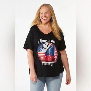 ❄️ Cato | Plus Size American Country Tee Black Size 18/20